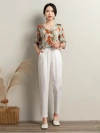 Factory direct sales of summer thin cotton and linen Halon pants, women's casual pants, solid color linen nine-inch pants, elastic waist women's pants for summer details Picture